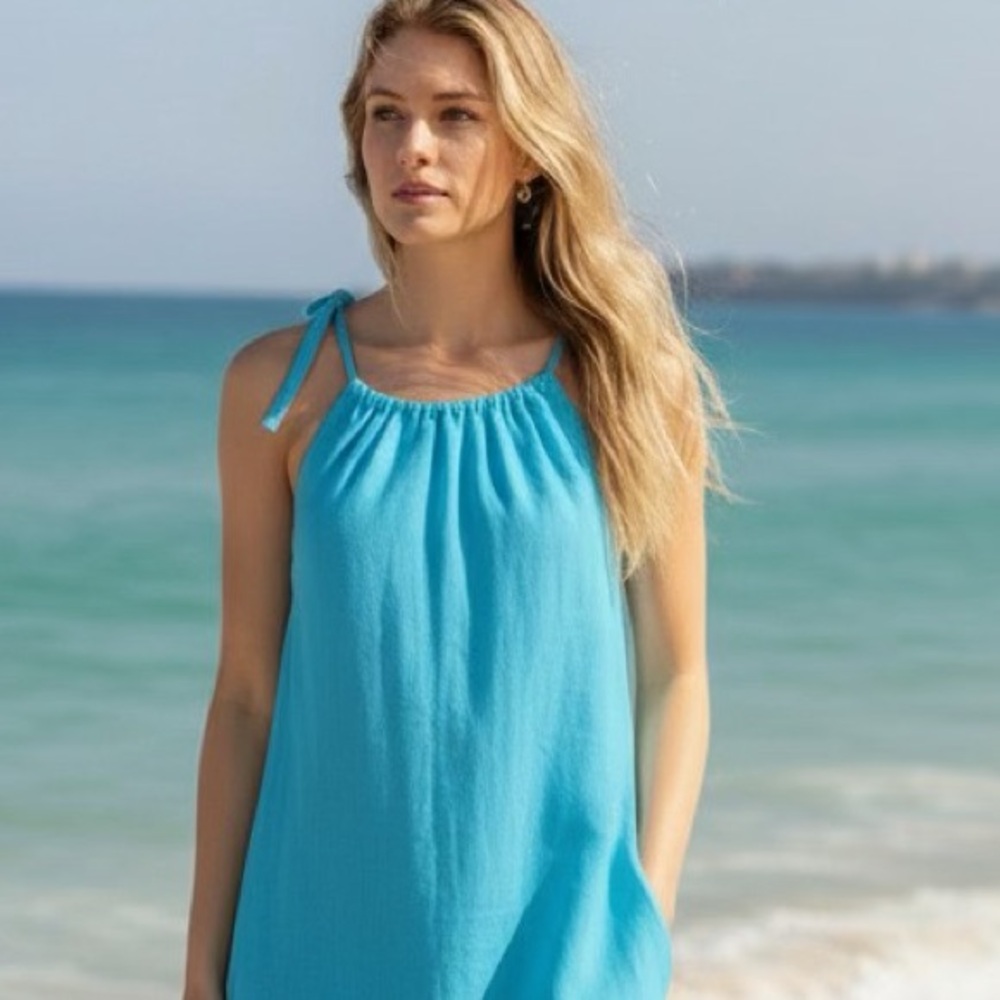 Tommy Bahama Linen Sundress - Bright Blue, Lined, Large - Picture 2 of 8